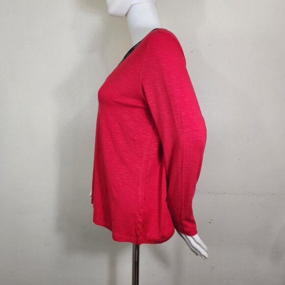 Multiples Womens Size M Petite  Red Long Sleeve v neck top blouse New -23 - Picture 4 of 10